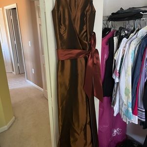 Lazaro Chocolate Taffeta Wrap Gown - Size 12